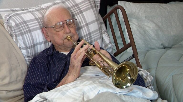 100 year old is a TRUMPET PLAYER